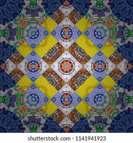 Vector illustration. Ethnic motif. Seamless pattern in blue, gray and violet colors. Vintage mosaics.