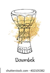 Vector illustration of ethnic percussion instrument. Hand drawn doumbek. Oriental drum. EPS 10.