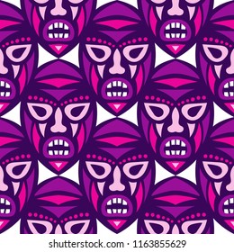 Vector Illustration. Ethnic Seamless Background with Ritual Masks for Card or Poster. Ethnic Seamless Background with Color Trible Ritual Masks for your Design. Vector Texture.
