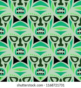 Vector Illustration. Ethnic Seamless Pattern with Masks for Poster or Banner. Ethnic Seamless Pattern with Shamanic Masks for your Design. Vector Texture.