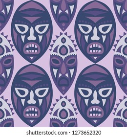 Vector Illustration. Ethnic Seamless Pattern with Color Masks for Card or Poster. Ethnic Seamless Pattern with Color Trible Shamanic Masks for your Design. Vector Texture.