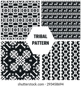 Vector Illustration of Ethnic Style for Design, Website, Background, Banner. Tribal seamless Pattern Black and White Template for Wallpaper, textile