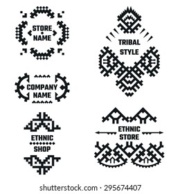Vector Illustration of Ethnic Style for Design, Website, Background, Banner. Tribal Elements Black and White Template for Company Logo or Brand Concept