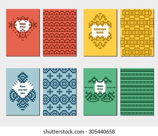 Vector Illustration of Ethnic Style for Design, Website, Background, Banner. Tribal Elements Yellow, green, blue, red Template for Flyer, Invitation, greet card. Boho Brand concept