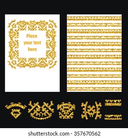 Vector Illustration of Ethnic Style Gold Brochure for Design, Website, Background, Banner. Tribal Elements Golden Template for Flyer, Invitation, greet card. Luxury Boho Shine Brand concept