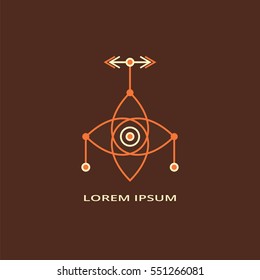 Vector illustration of ethnic symbol with arrows.  Decorative element.  Sacred geometry. Design for logo, cover, card.