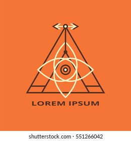 Vector illustration of ethnic symbol. Triangle element with arrows. Sacred geometry. Polygonal shape. Design for logo, cover, card.