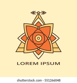 Vector illustration of ethnic symbol. Triangle element with arrows. Sacred geometry. Polygonal shape. Design for logo, cover, card.