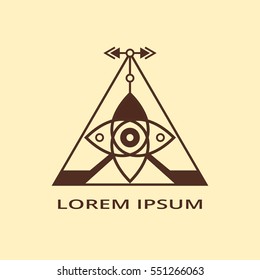 Vector illustration of ethnic symbol. Triangle element with arrows. Sacred geometry. Polygonal shape. Design for logo, cover, card.