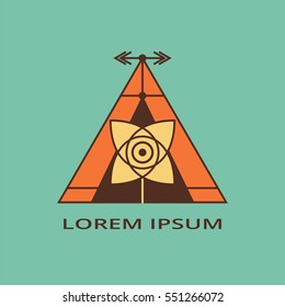 Vector illustration of ethnic symbol. Triangle element with arrows. Sacred geometry. Polygonal shape. Design for logo, cover, card.