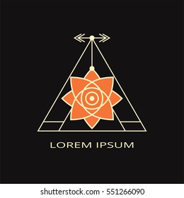 Vector illustration of ethnic symbol. Triangle element with arrows. Sacred geometry. Polygonal shape. Design for logo, cover, card.