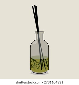 Vector illustration of eucalyptus oil aromatherapy room freshener and eucalyptus leaves