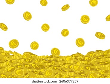 Vector illustration of euro coins falling from the sky and a pile of coins.