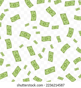 Vector illustration of Euro currency. Flying green banknotes on a transparent background (PNG).