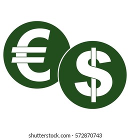 Ilustración vectorial del icono del euro y el dólar en verde
