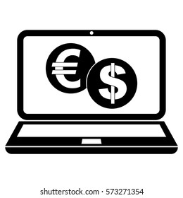 Vector Illustration of Euro & Dollar in Lap Icon in Black

