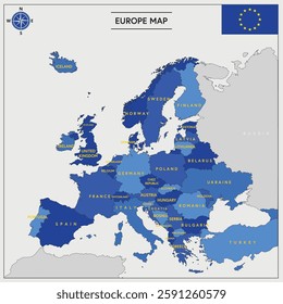 Vector Illustration of Europa Map with Country Name highlighted isolated on white background 