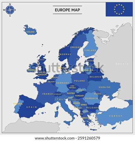 Vector Illustration of Europa Map with Country Name highlighted isolated on white background 