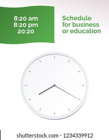 Vector Illustration. Europe And American Time. Analog Wall Clock With: 8:20 am Or 8:20 pm; 8:20. The Gray Dial Without Numbers On The White Background. Schedule For Business Or Education