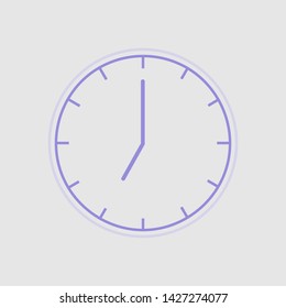 Vector Illustration. Europe And American Time. Analog Wall Clock With: 7:00 Or 19:00 7:00 am Or 7:00 pm. The Gray Dial Without Numbers On The White Background. Shcedule For Business Or Education