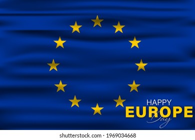 Vector illustration of Europe Day. Annual public holiday in May.  celebration, card, poster, logo, words, text written on blue painted background. Victory in Europe Day.