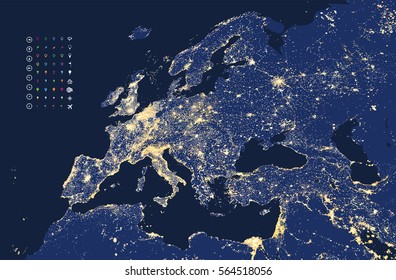 Europe Map Lights Night Hd Stock Images Shutterstock