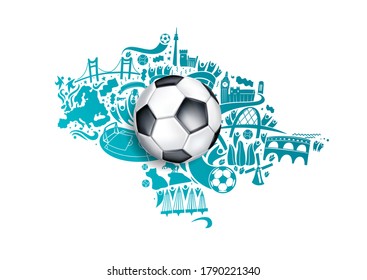 vector illustration. European football cup. ball graphic design on a blue background with spots. stylish background gradient