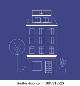 Vector illustration of european house in line art style