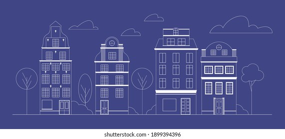 Vector illustration of european houses in line art style