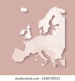 Vector illustration with european land with borders of states and marked country San Marino. Political map in brown colors with western, south and etc regions. Beige background