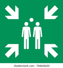 Vector illustration evacuation green assembly point sign, symbol on white background