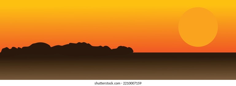 ilustración vectorial de una atmósfera nocturna con una bella puesta de sol. diseño paisajístico plano.