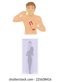 Vector illustration of a evening hygiene on white