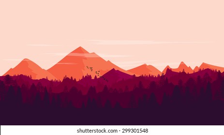 Vector illustration evening in mountains landscape