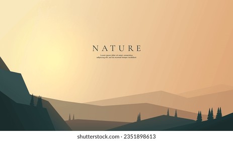 Vector illustration. Evening polygonal landscape. Clear sky background. Triangle shapes. Hills. Graphic modern wallpaper. Minimalist style. Design element for web banner, website template