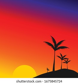 ilustración vectorial de la puesta de sol al atardecer