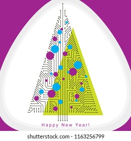 Vector illustration of evergreen Christmas tree created with wireframe and connected lines as branches. Celebration theme. Eco friendly technology concept.