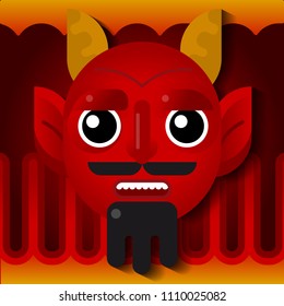 Vector illustration with an evil character and flames.