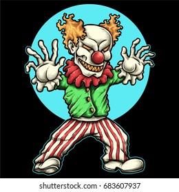 Vector illustration of evil circus clown character with big smile