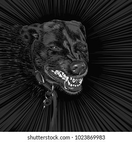 Vector illustration of an evil and dangerous dog with a strap.