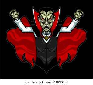 Vector illustration of an evil fanged vampire baring his fangs for blood