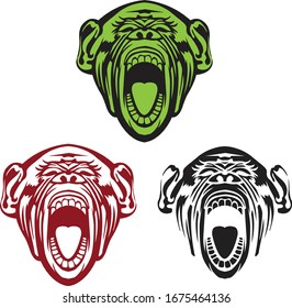 Vector illustration evil head ferocious gorilla shouts