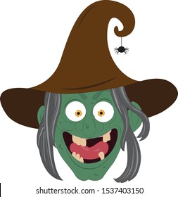 Vector illustration evil laughing witch's face