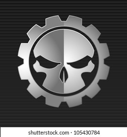 Vector illustration of evil metal skull over gray background