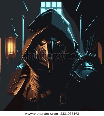 vector illustration of evil monster in dark room