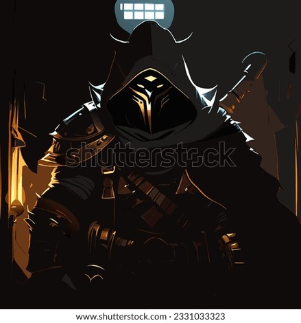 vector illustration of evil monster in dark room