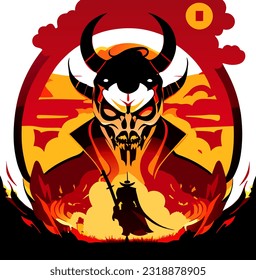 vector illustration of evil monster in the hell