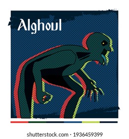 Vector illustration of an evil monster undead on a dark background with a red and yellow glowing silhouette hiding to attack. RPG illustration  