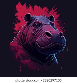 Vector Illustration of an Evil Ninja African Hippopotamus Face