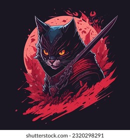 Vector Illustration of an Evil Ninja Cat Face
